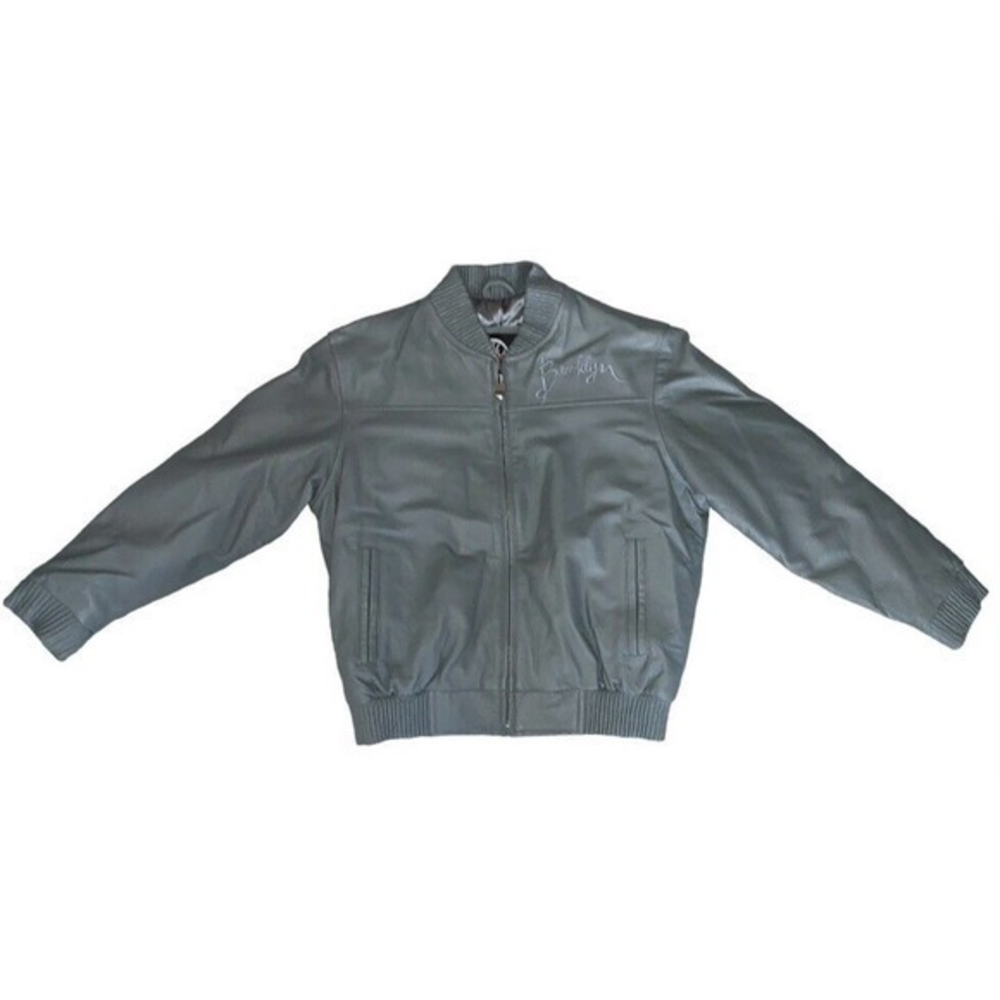 Brooklyn Bomber Boys Girls Juniors Grey‎ 100% Genuine Leather Jacket Size XL
